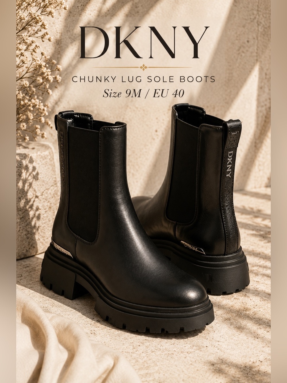 DKNY Black Lug Sole Chelsea Combat Boots Women’s 9M